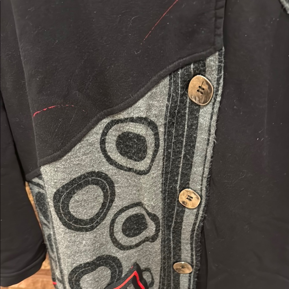 Made in France 🇫🇷 Jean Marc Philippe Black and Gray Patterned Hooded Cardigan - Picture 5 of 10